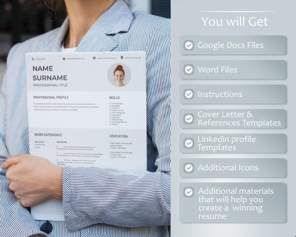 Google Docs Resume CV Template Modern CV Photo CV Template Professional Resume Template Word Portrait Executive Tech Resume - Image 2