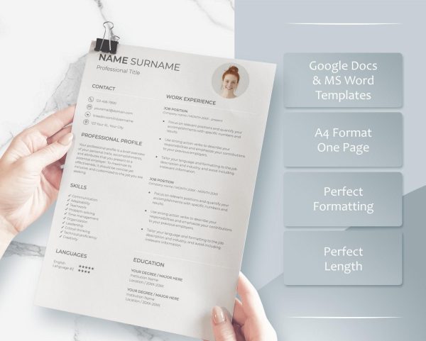 2025 Clean Resume Template Google Docs ATS Friendly Modern Word Resume Professional Executive Assistant Simple Minimalist Resume Template - Image 3
