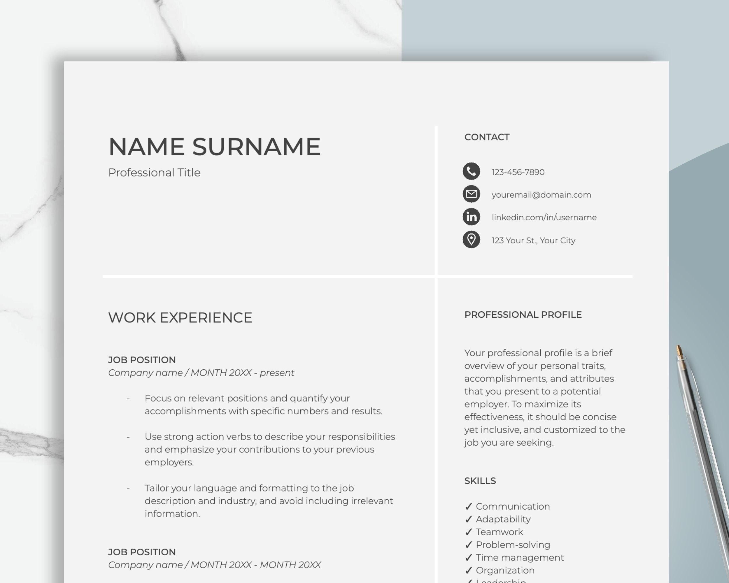 Resume Template Modern Resume Template Word Google Docs Nurse Teacher Resume Creative Resume Feminine Professional CV Template