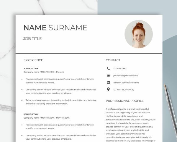Professional Resume Template for Google Docs Word Clean Resume Template Simple Resume Template Minimal CV Resume Template