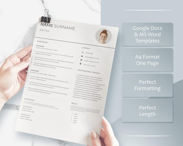 Professional Resume Template for Google Docs Word Clean Resume Template Simple Resume Template Minimal CV Resume Template - Image 3