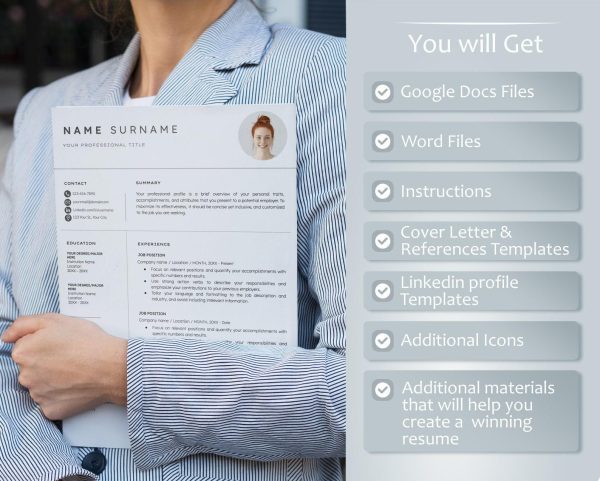 One Page Resume Template for Google Docs  Word - Customizable Professional CV Elegant Cover Letter  Simple Clean Design for Job Seekers - Image 3