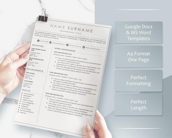 Creative Resume Template for Google Docs and Word - Instant Download Professional CV with Modern Design Includes Free Cover Letter - Image 3