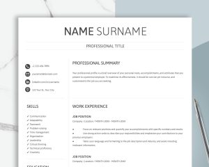 Resume Template Word Google Docs Professional Resume CV Template Modern Resume Minimalist Resume CV Resume