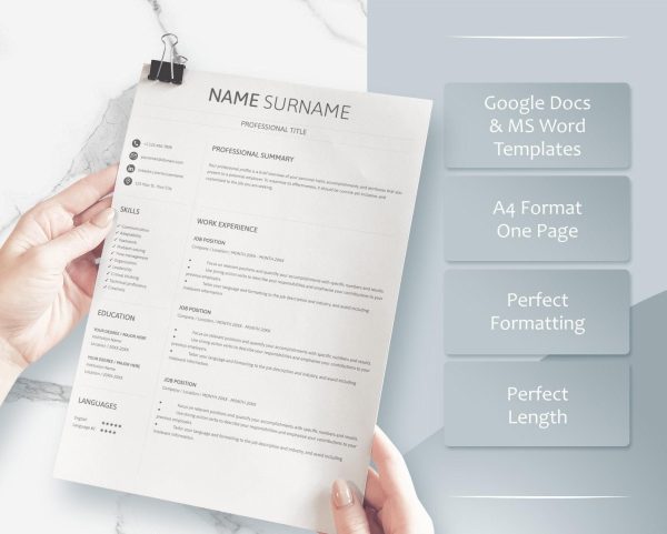 Resume Template Word Google Docs Professional Resume CV Template Modern Resume Minimalist Resume CV Resume - Image 3