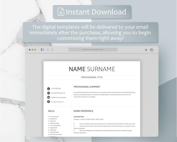 Resume Template Word Google Docs Professional Resume CV Template Modern Resume Minimalist Resume CV Resume - Image 5