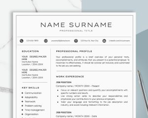 Professional Resume Template for Google Docs Word Modern Resume Template CV Template Minimalist Resume Instant Download
