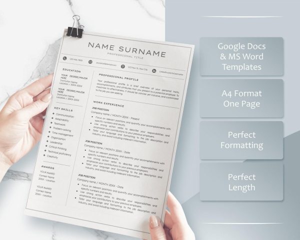 Professional Resume Template for Google Docs Word Modern Resume Template CV Template Minimalist Resume Instant Download - Image 3