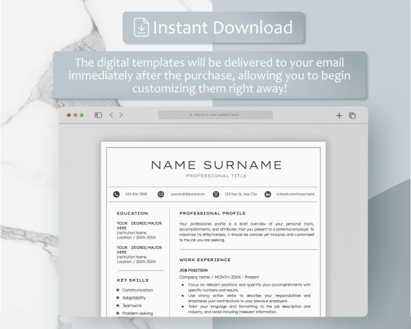 Professional Resume Template for Google Docs Word Modern Resume Template CV Template Minimalist Resume Instant Download - Image 5