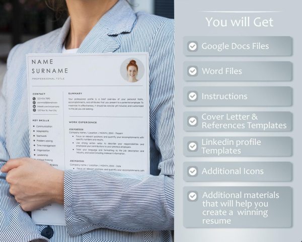 Resume Template Word Google Docs Professional Resume CV Template Modern Resume Minimalist Resume CV Resume - Image 2