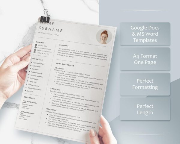 Resume Template Word Google Docs Professional Resume CV Template Modern Resume Minimalist Resume CV Resume - Image 3