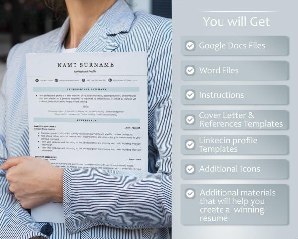 Minimalist Resume Template for Google Docs  Word - Clean Simple  Modern Executive Design with Free Cover Letter  Job Tips - Image 2
