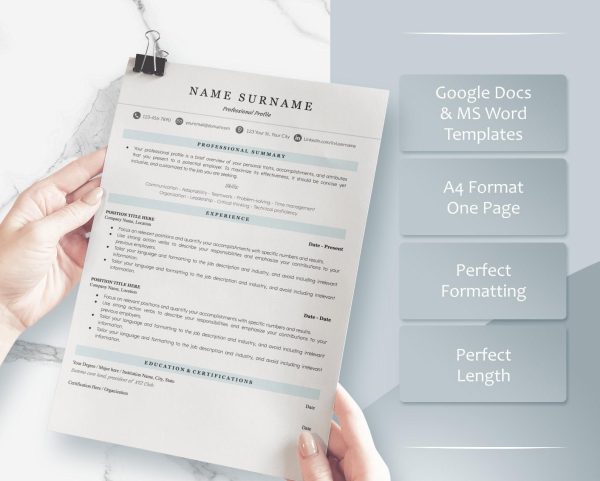 Minimalist Resume Template for Google Docs  Word - Clean Simple  Modern Executive Design with Free Cover Letter  Job Tips - Image 3