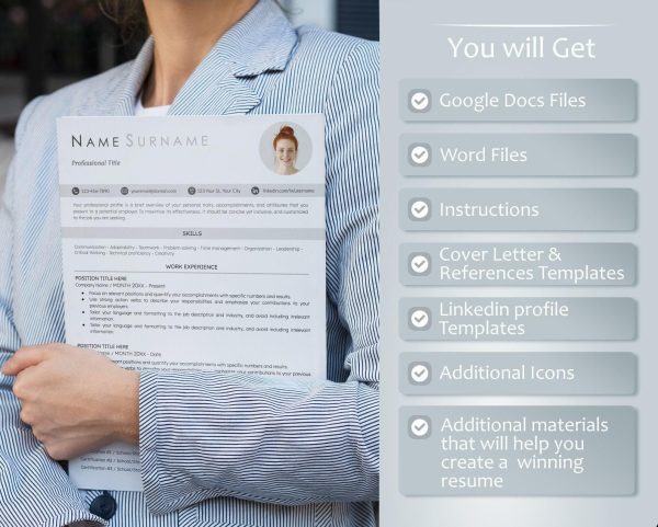Minimalist Resume Template for Google Docs  Word - Modern Executive Bundle with Free Cover Letter Reference Template  Job Search Resources - Image 2