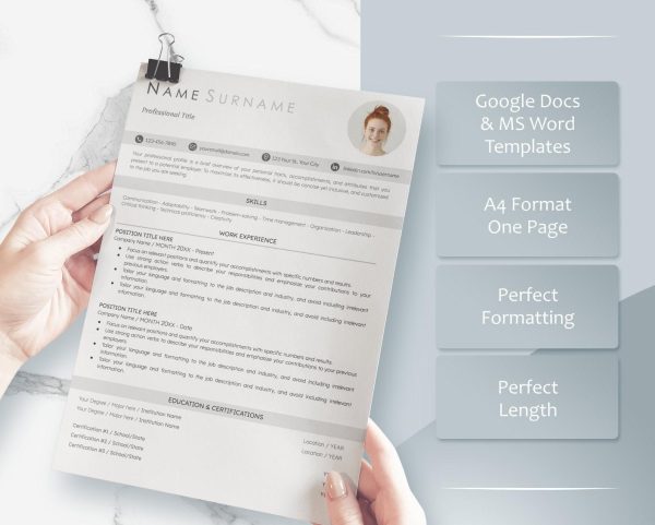 Minimalist Resume Template for Google Docs  Word - Modern Executive Bundle with Free Cover Letter Reference Template  Job Search Resources - Image 3