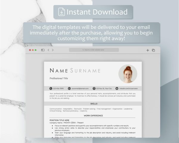 Minimalist Resume Template for Google Docs  Word - Modern Executive Bundle with Free Cover Letter Reference Template  Job Search Resources - Image 5