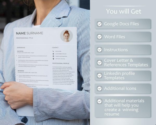Professional Resume Template for Google Docs Word Modern Resume Template CV Template Minimalist Resume Instant Download - Image 2