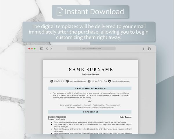Minimalist Resume Template for Google Docs  Word - Clean Simple  Modern Executive Design with Free Cover Letter  Job Tips - Image 5