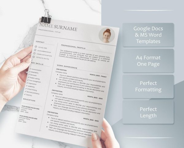 Resume Template Word Google Docs Professional Resume CV Template Modern Resume Minimalist Resume CV Resume Resume Template - Image 3