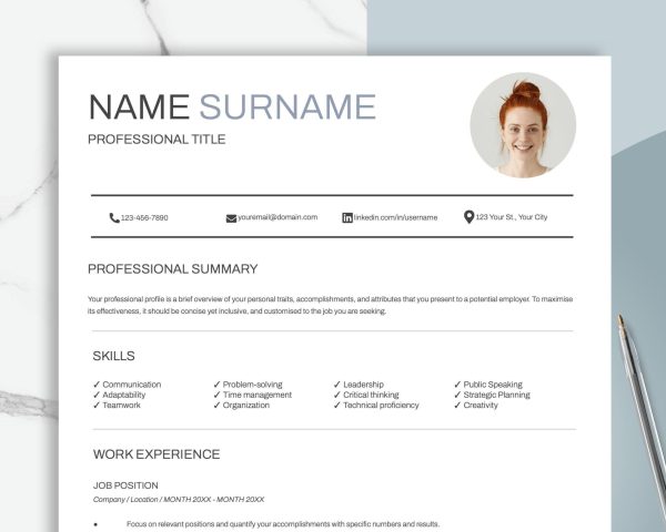 Resume Template CV Template Modern Resume Template for Google Docs Word Resume Template Cover Letter & References