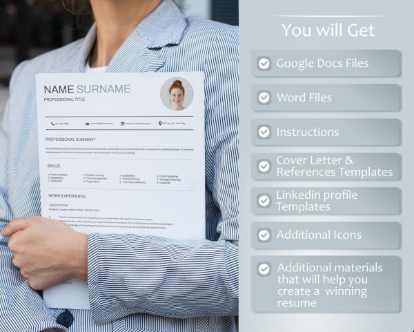 Resume Template CV Template Modern Resume Template for Google Docs Word Resume Template Cover Letter & References - Image 2