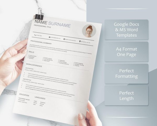 Resume Template CV Template Modern Resume Template for Google Docs Word Resume Template Cover Letter & References - Image 3
