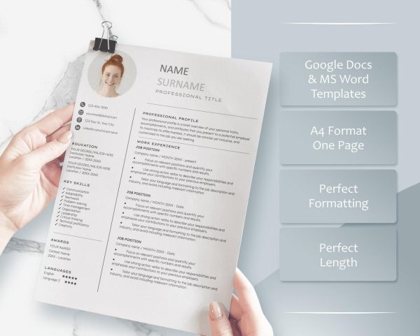 Resume Template with Picture for Word Google Docs Modern Clean Resume Professional CV Template Headshot Resume Instant Download - Image 3