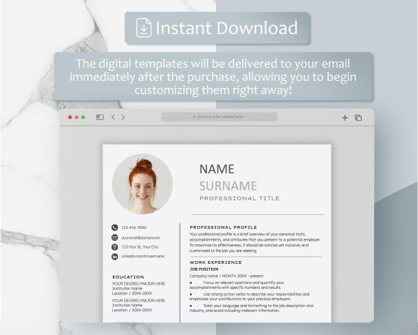 Resume Template with Picture for Word Google Docs Modern Clean Resume Professional CV Template Headshot Resume Instant Download - Image 5