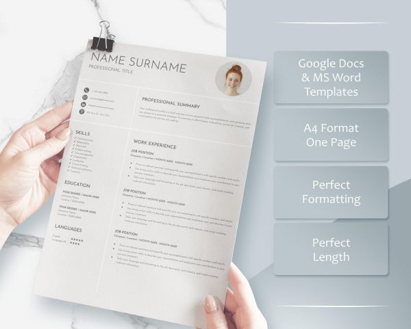CV Template Photo Resume Template Word Resume Google Docs Resume Template With Picture Modern Executive Resume Professional - Image 3