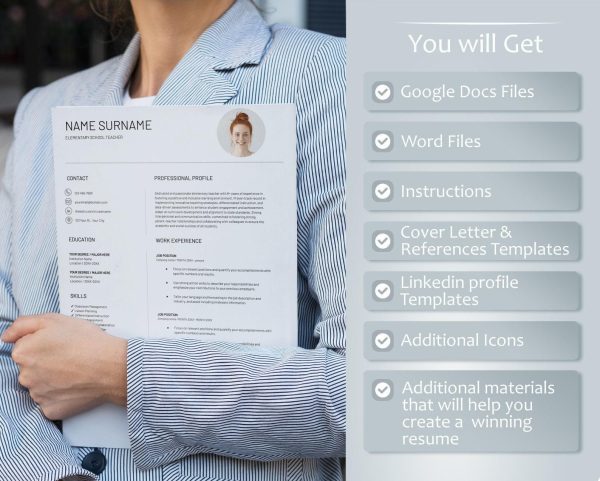 Google Docs Word Resume Template Cover Letter References Resume Template Professional CV Template Resume Template with Photo - Image 2