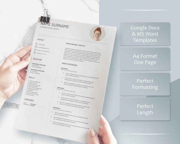 Google Docs Word Resume Template Cover Letter References Resume Template Professional CV Template Resume Template with Photo - Image 3