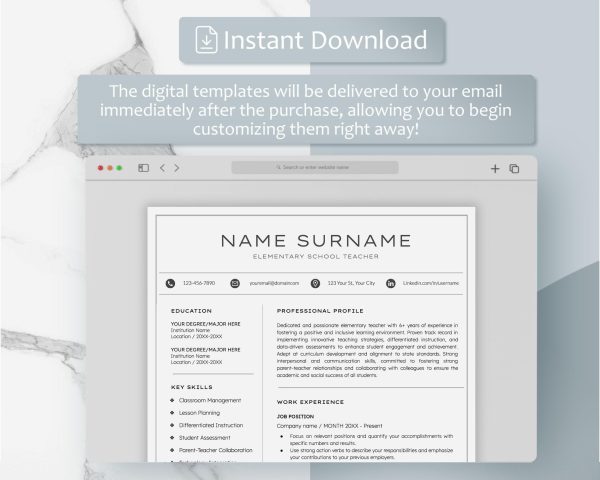 Elementary School Teacher Resume Template School Teacher CV Template for Word Secondary School Teacher Middle School Teacher Resume - Image 5