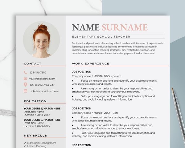 Resume Template Modern Resume Template Word Google Docs Nurse Teacher Resume Creative Resume Feminine Professional CV Template