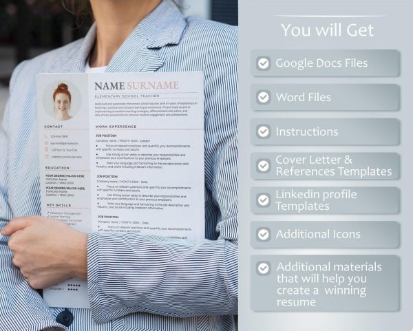 Resume Template Modern Resume Template Word Google Docs Nurse Teacher Resume Creative Resume Feminine Professional CV Template - Image 2